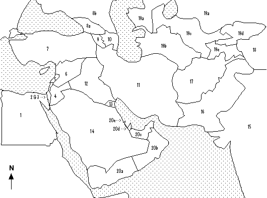 world map with countries outlined. Outline Map of the Middle East